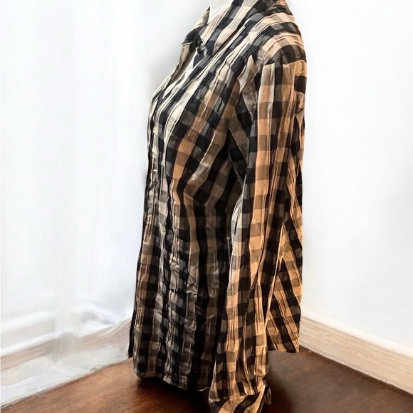 Foxcroft Black and Tan Plaid Button Down Shirt - Picture 2 of 5